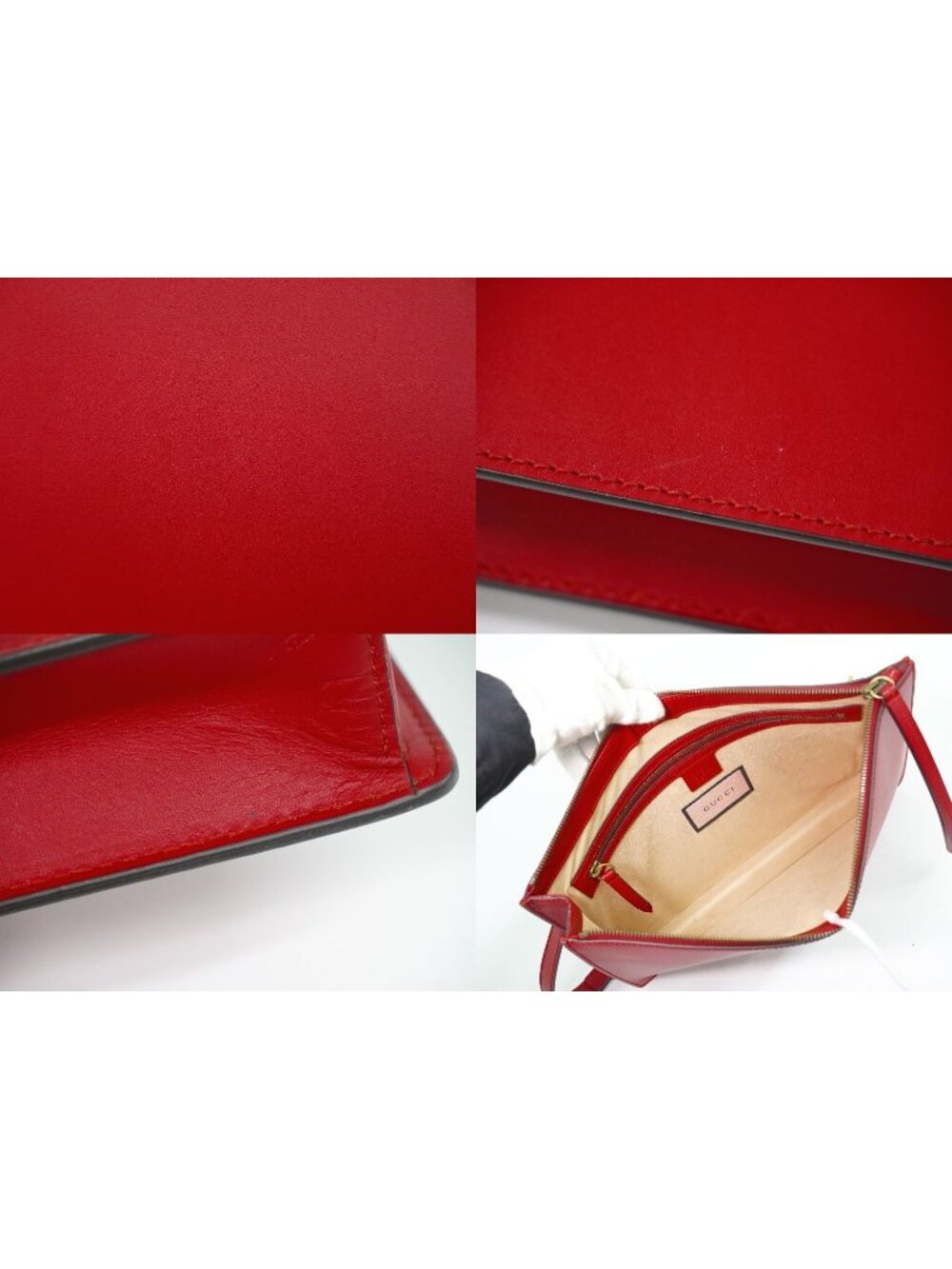 Gucci strike 2-Way Shoulder Bag Pochette Clutch Leather Red Ghost Second - Picture 7 of 9